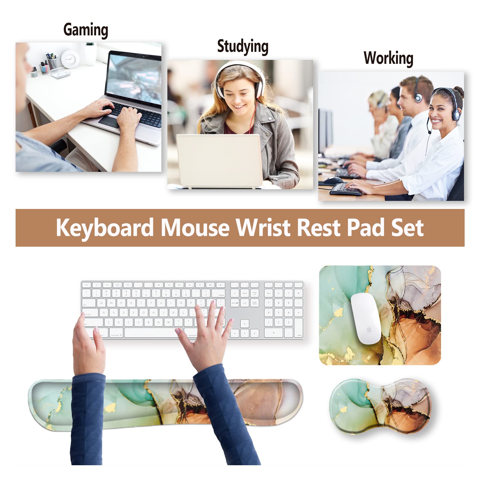 ArtSo Ergonomiczna podkładka pod nadgarstek + podkładka pod mysz + wsparcie pod nadgarstek klawiatury + podstawka, podkładka pod mysz z pianki z pamięcią kształtu antypoślizgowa gumowa podstawa trwała wygodna 4 szt. do łatwego pisania ulgi w bólu, sztuka