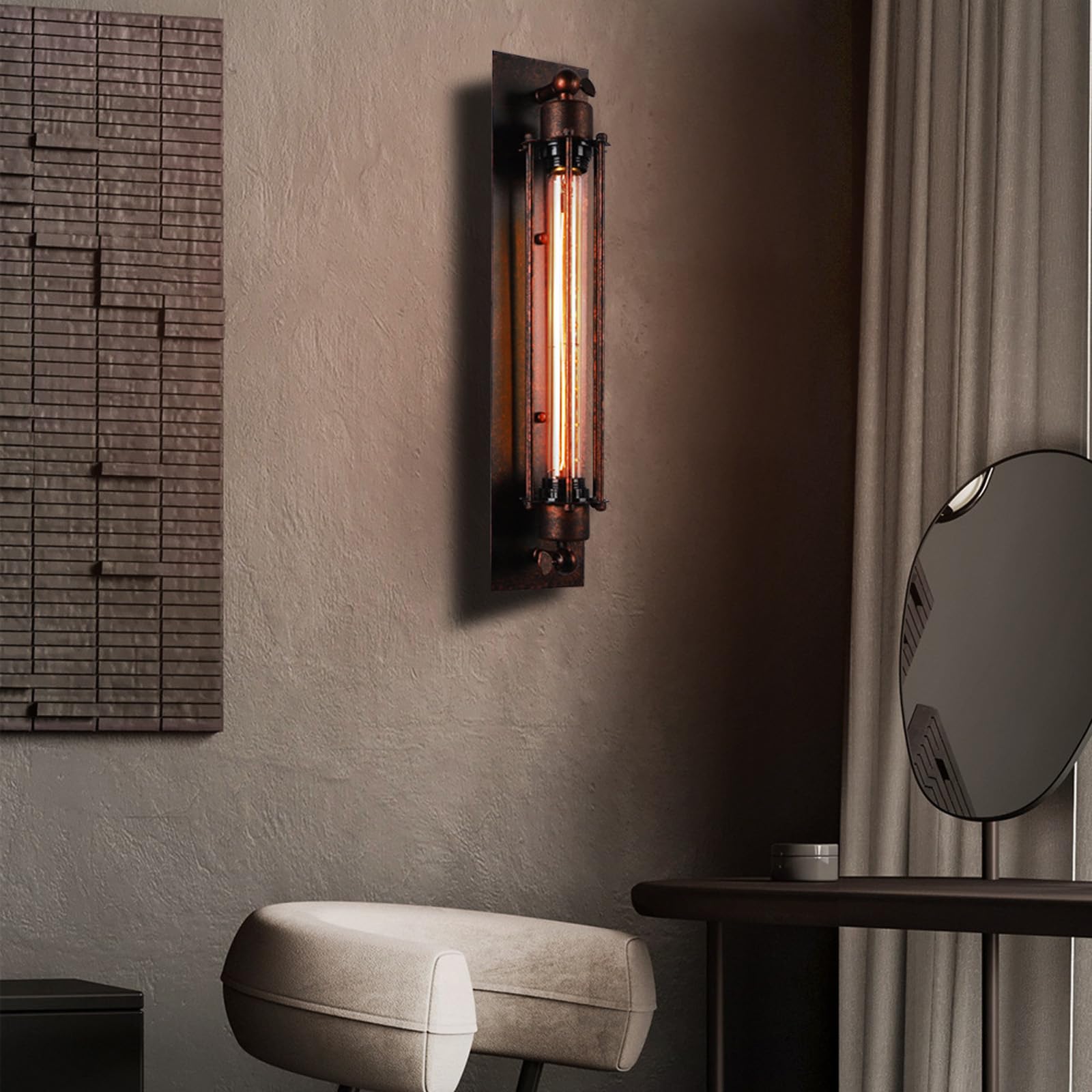Wandlampe LED Vintage Industrial Design Wandleuchte Innen Wandbeleuchtung Querflöte Dekorativ Wandleuchten Drahtkäfig für Schlafzimmer Wohnzimmer Esszimmer (Schwarz Silber,Warmes Licht)