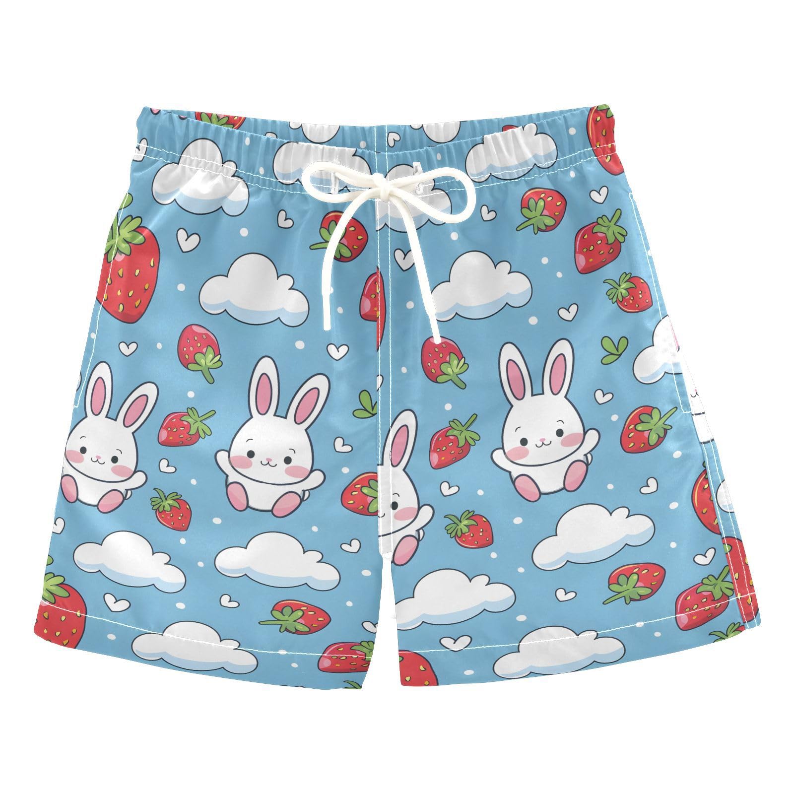 ALAZA Rabbit Bunny Strawberry Heart Boys Quick Dry Beach Board Shorts Kids Swim Trunks Bathing Suit Swimsuit 3T