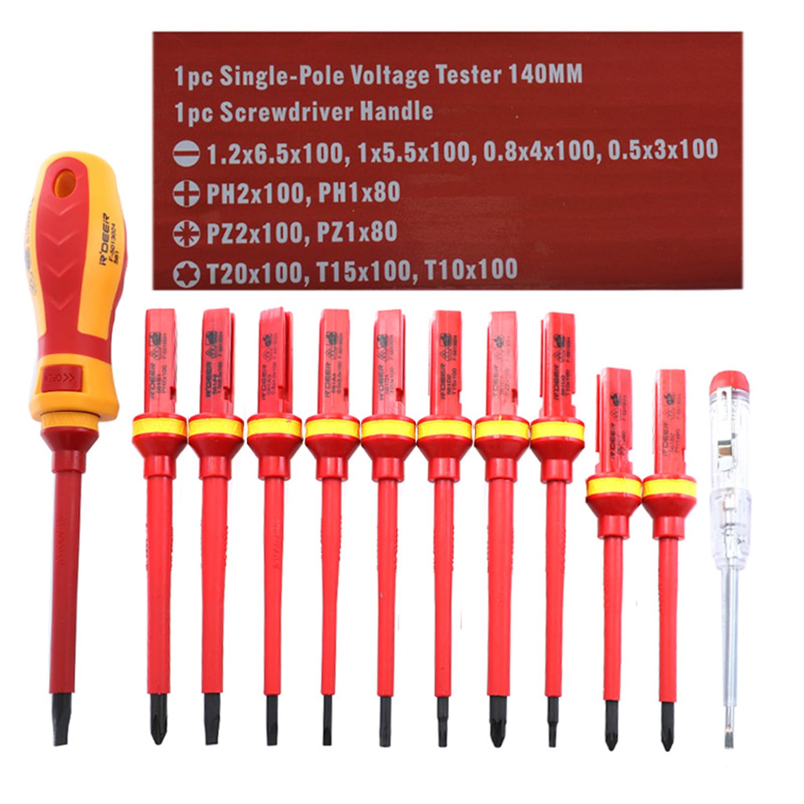 Ensemble de tournevis isolés 13 en 1 avec tension de 1000 V - Résistance professionnelle à la fatigue - Prise en main résistante à la fatigue - Ensemble de tournevis isolés tout usage avec pochettes