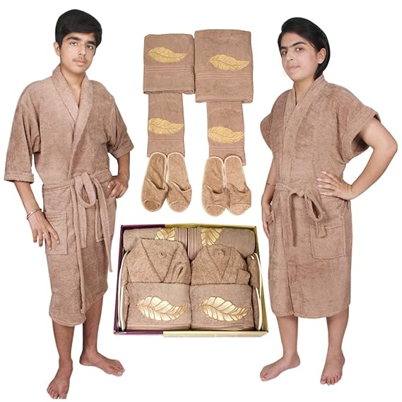 Half Sleeve Soft Terry Cotton Bathrobe (Free Size, Unisex) (8 pcs set) (Marie Gold)