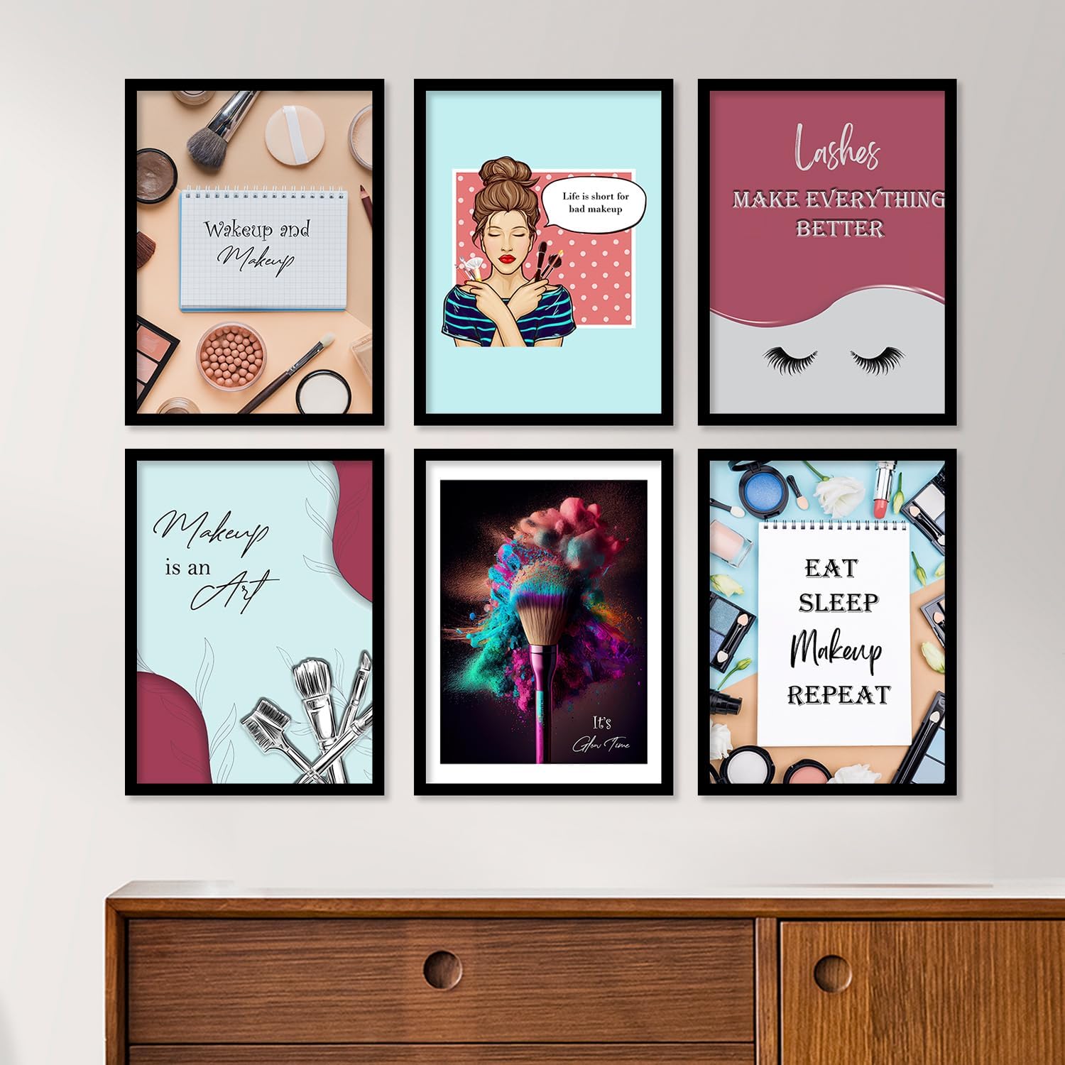 BANGERZ Makeup Set Quotes Salon Art Framed Wall Posters/Paintings with Frame - Studio Photo Frames Decoration Items - Women Beauty Parlour Theme Combo (Set of 6, 10x13inch) (QUOTE 3)