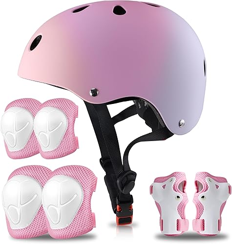 SAITI Casco de bicicleta para niños, casco de bicicleta para niños de 3 a 14 años, equipo de protección con coderas, rodilleras y muñequeras, casco