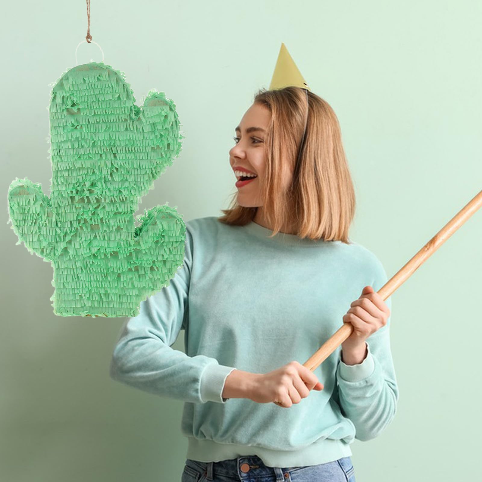 Kisangel Piñata de Cactus de Papel Verde para Celebracion Verano con Juego Interactivo y Fácil de Colgar Adecuado para Fiesta Hawaiana y Cumpleaños Infantil