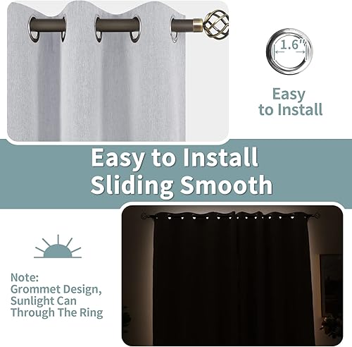 Miniatura 4 de BGment Cortinas opacas grises de 45 pulgadas de largo para dormitorio, juego de 2 paneles, aislamiento térmico con textura de lino, cortinas