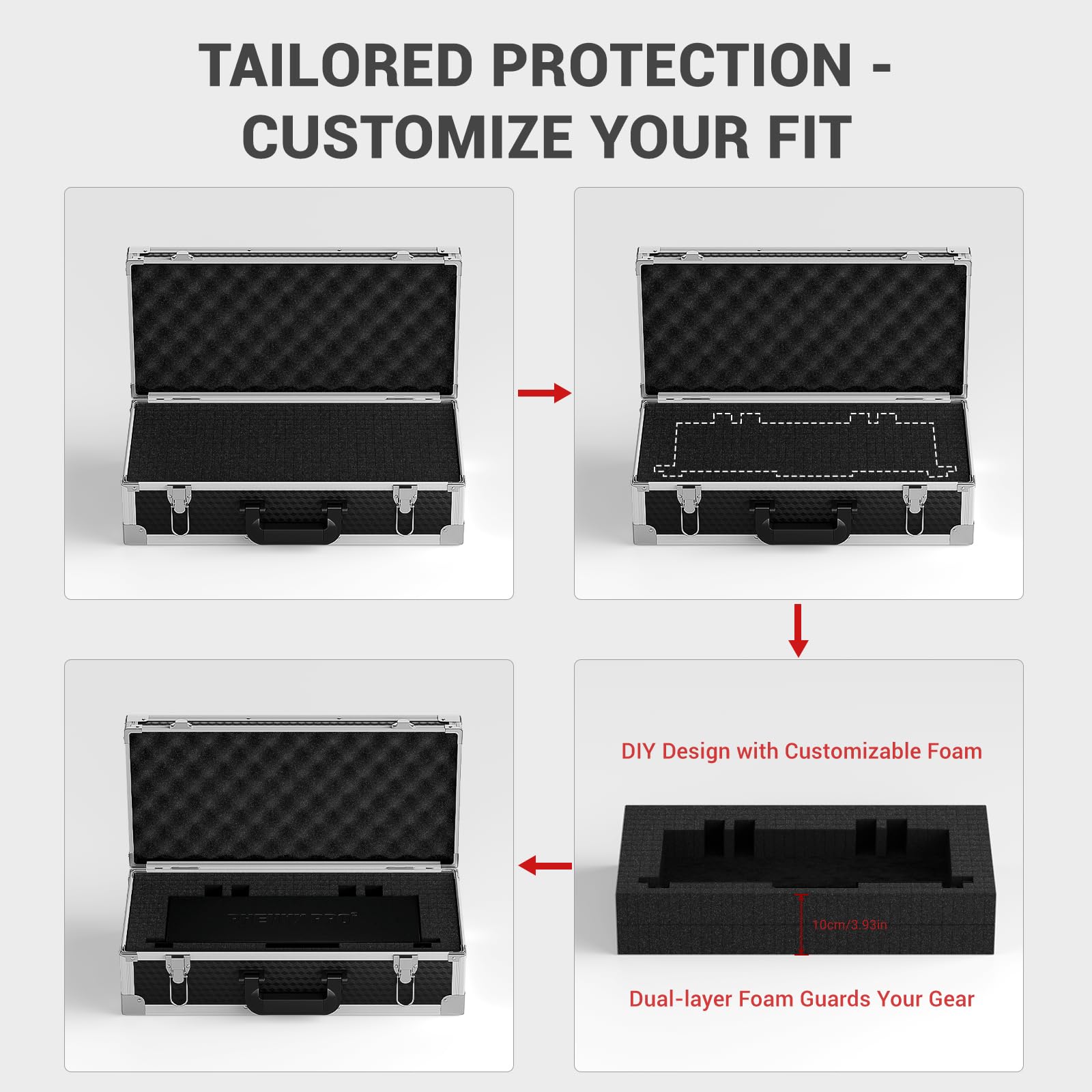 Phenyx Pro Estuche de almacenamiento para equipos, funda de transporte con espuma precortada personalizable, marco de aleación de aluminio, perfecto para sistemas de micrófono inalámbrico (PCSE-L)