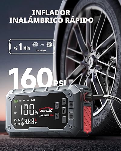 Miniatura 3 de Arrancador de coche 10 en 1 con compresor de aire, 8000A 160PSI Jump Starter Jump Box (todo a gas14L diesel), batería de carga PD65W, cable de