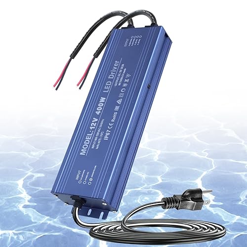 SUCIKORIO 12V 400W Fuente de Alimentación LED Impermeable IP67, Ultra Delgada 100-120V AC a 12V DC 33.3A Conductor LED de Bajo Voltaje Silencioso