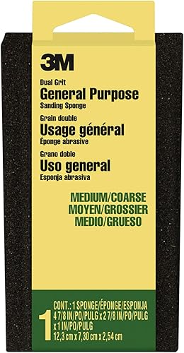 3M Esponja de lijado de área grande, 2-78 pulg. x 4-78 pulg. x 1 in., Medianocurso