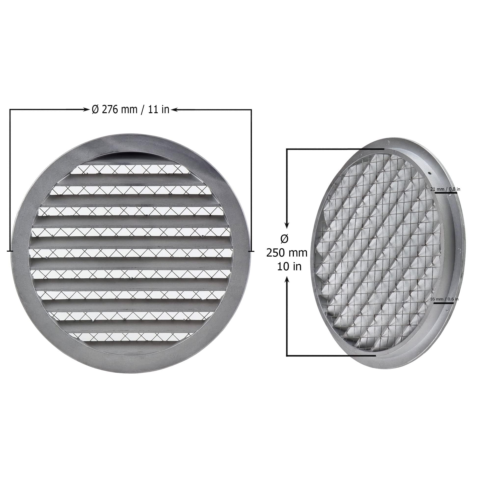 Ø 250mm Griglia di Aerazione Circolare in Alluminio - Griglie di Ventilazione con Rete di Protezione contro Topi