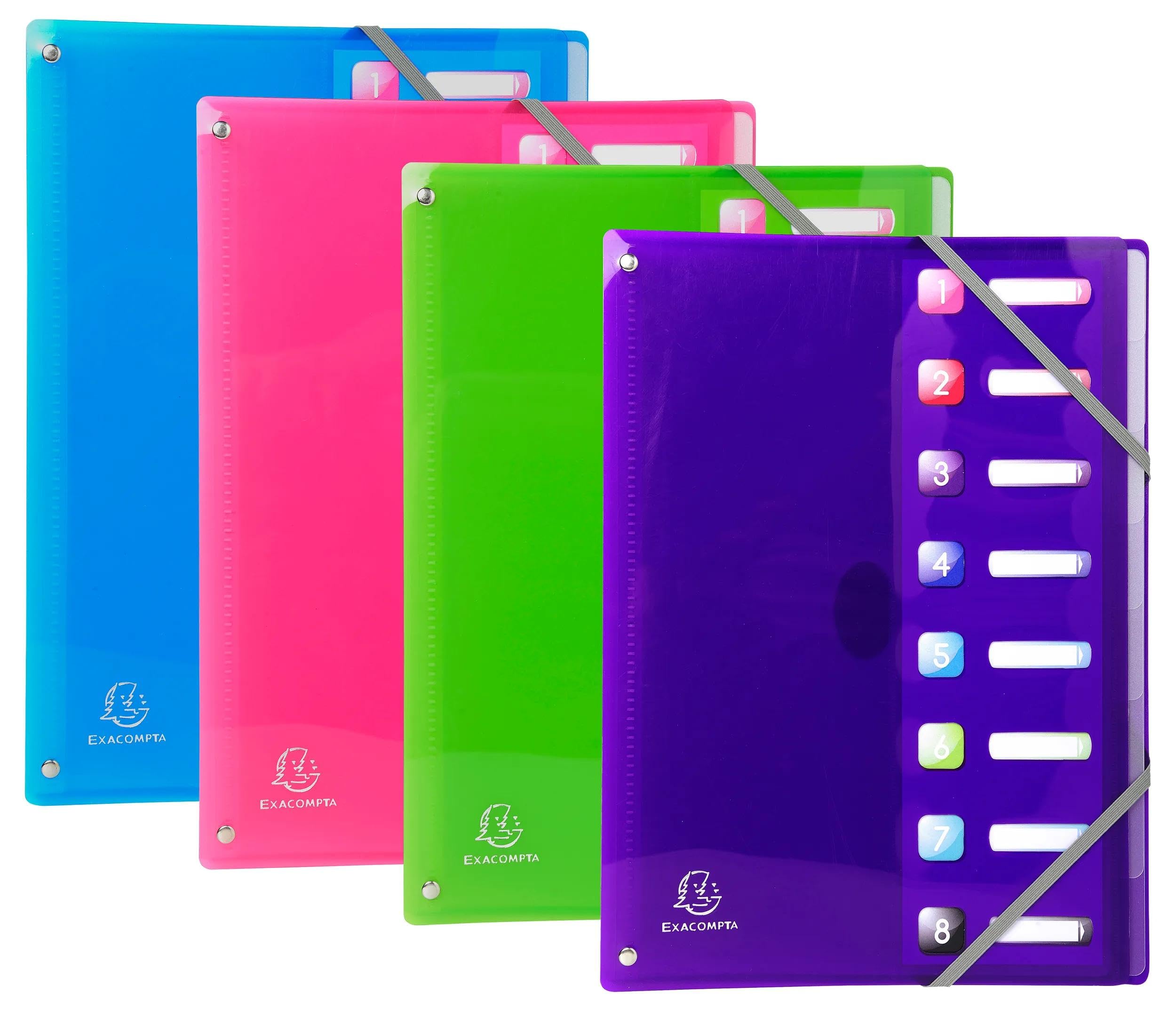 Exacompta - Ref 58680E - Box of 8 Iderama PP File folders - Expandable Spine - with Elastic Bands and Cut-Out Windows - in Polypropylene - 8 compartments - Size 24x32cm - for A4 - Assorted