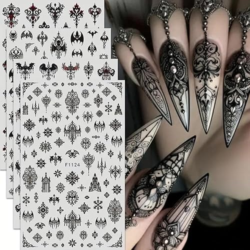 4Pcs Gothic Nail Stickers for Nail Art - 3D Self-Adhesive