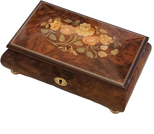 Miniatura 4 de Splendid Elm Wood Floral Italian Inlaid Music BoxJewelry Box with Customizable Tune Options in Elegant high Gloss Finish. Hand Made in Sorrento,