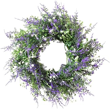 Artificial Lavender Wreaths Fake Floral Wreath Door Front Garland for Wedding Holiday Festival Party Decoration 12 inch