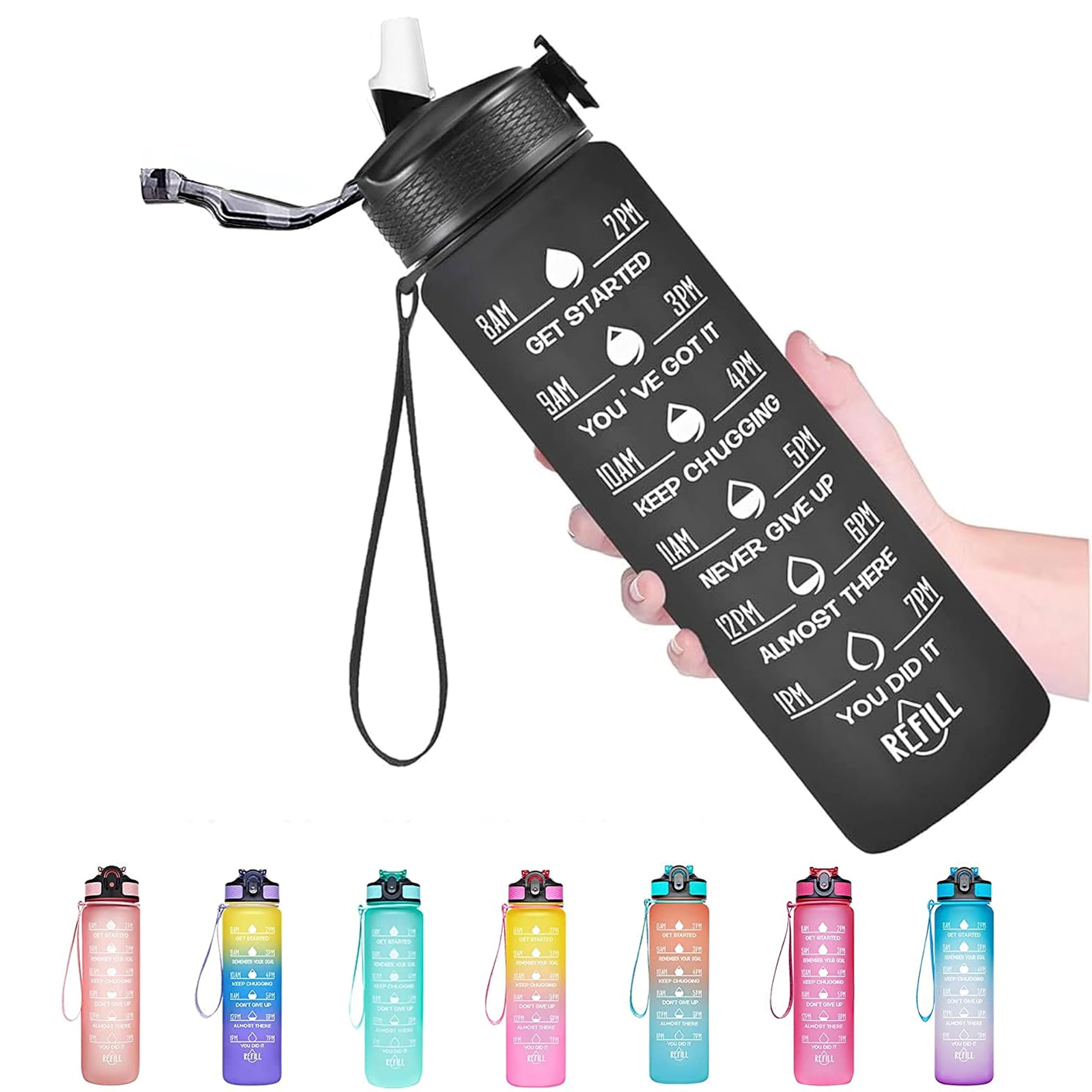 S2C™ Motivational Large Water Bottle 1L Tritan Plastic Water Bottle With Time Markers, Leak Proof Water Bottle For Kids, School Water Bottles (GREY)