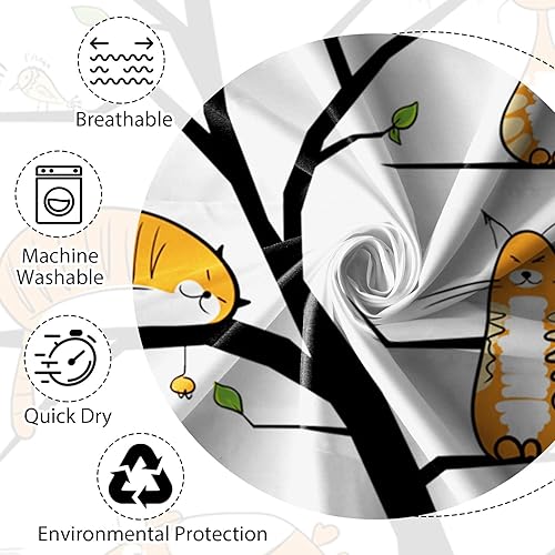 Miniatura 4 de Renaiss Cortina de ducha con diseño de gato de 72 x 72 pulgadas para niños bebés animales de dibujos animados divertidos gatos en árbol cortina de