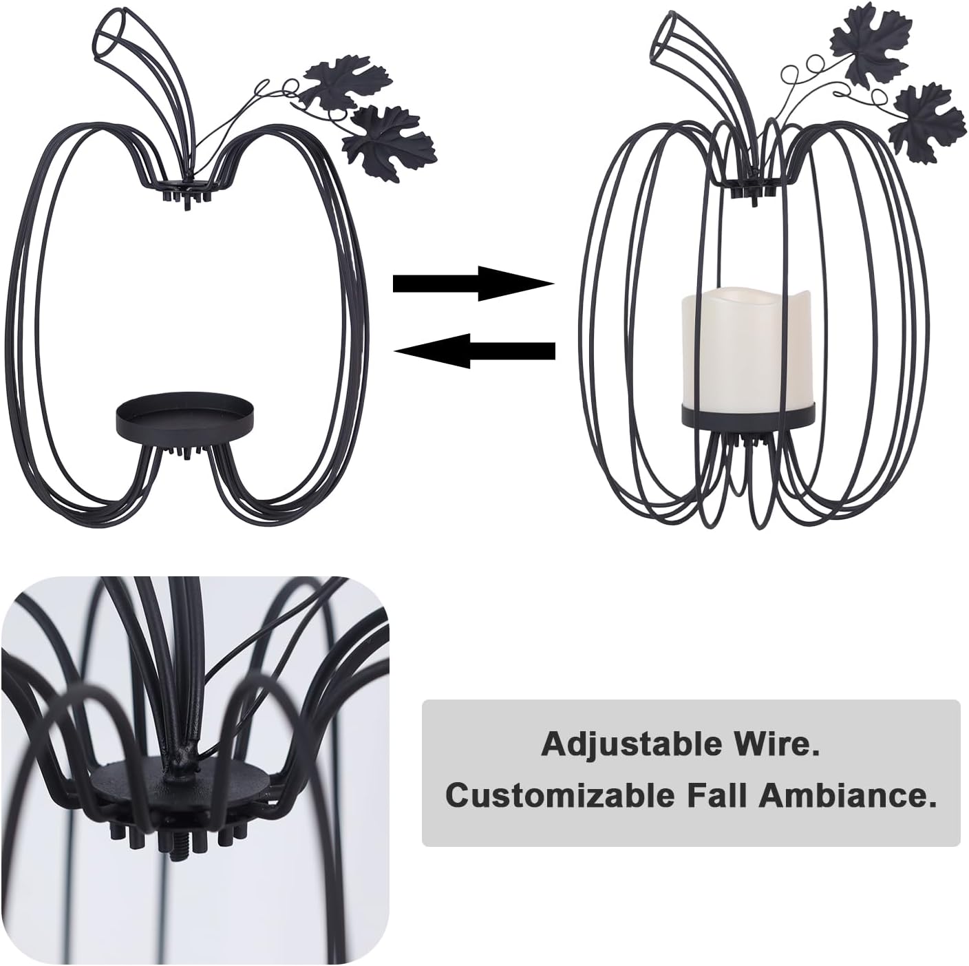 NEEDOMO Fall Decorations for Home,Pumpkin Lanterns Decorative Indoor & Outdoor Black Wrought Iron Pumpkin Shape Tealight Candle Holder for Vintage Wedding Thanksgiving Halloween Decor