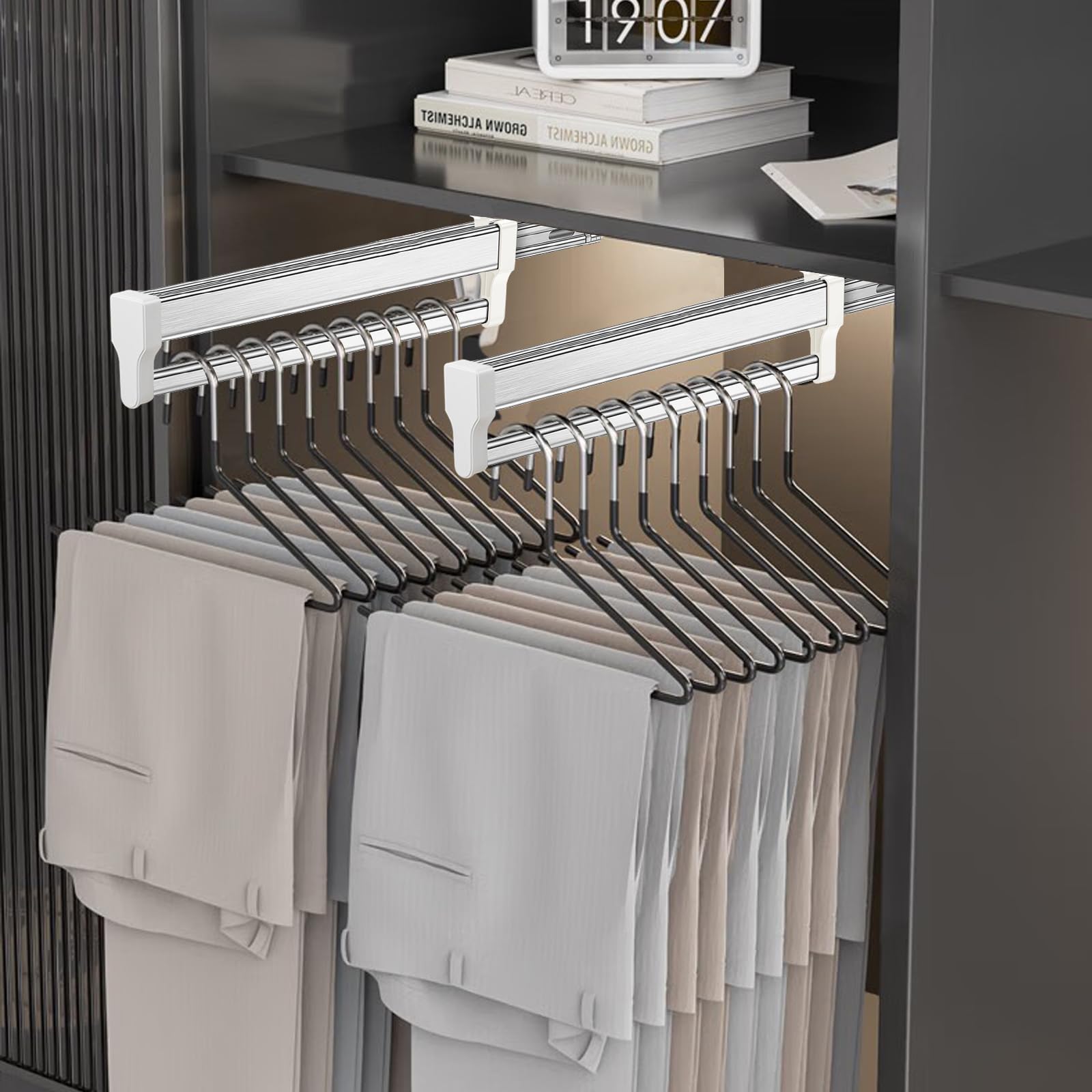Tringle Penderie Extensible Coulissante Armoire Organisateur 792mm | Acier inoxydable robuste, charge 25kg, système push-pull coulissant, gain de place, rangement vêtements polyvalent