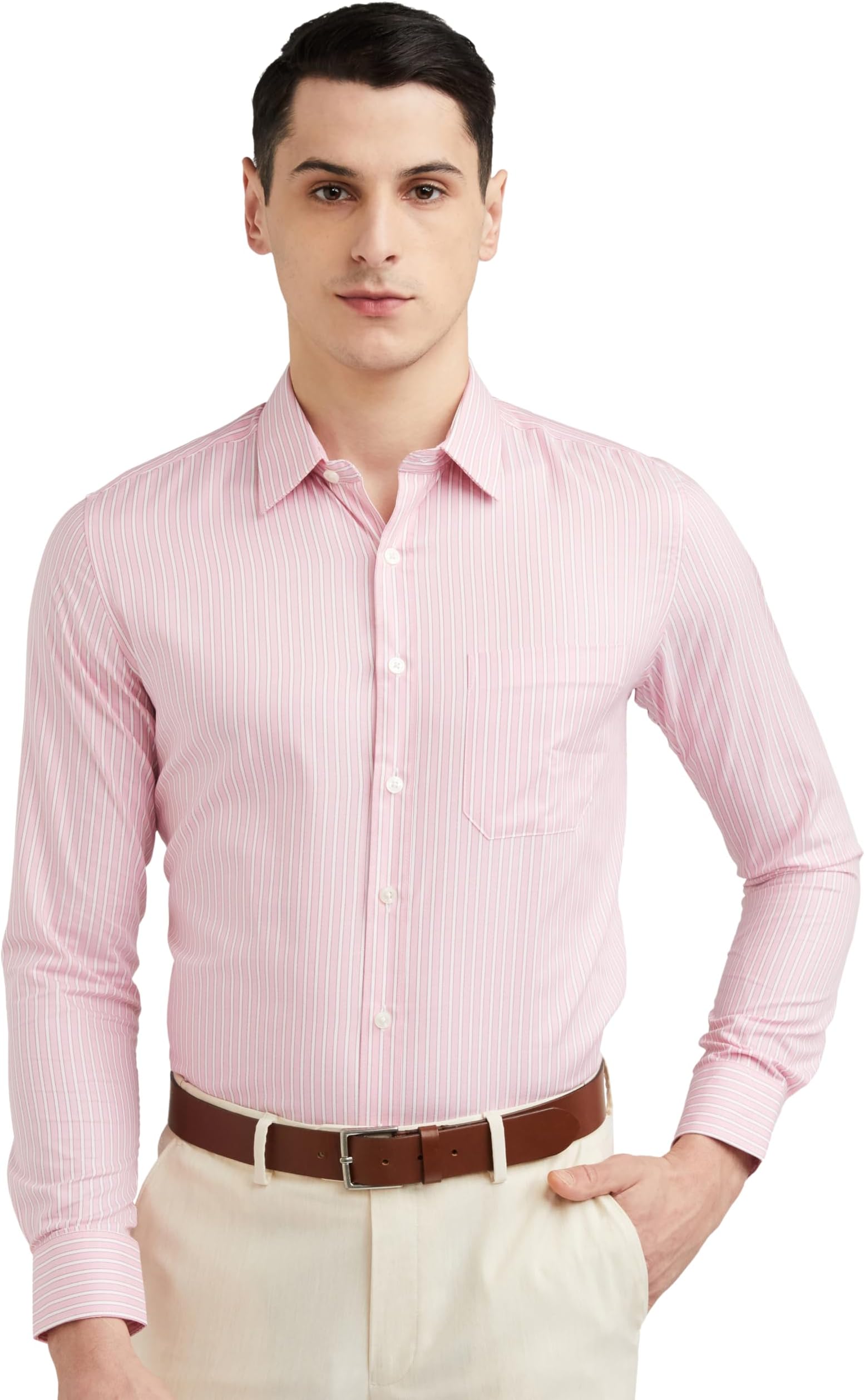 Louis Philippe Men's Easy to Iron Everyday wear Premium Cotton Full Sleeve Stripe Formal Shirt
