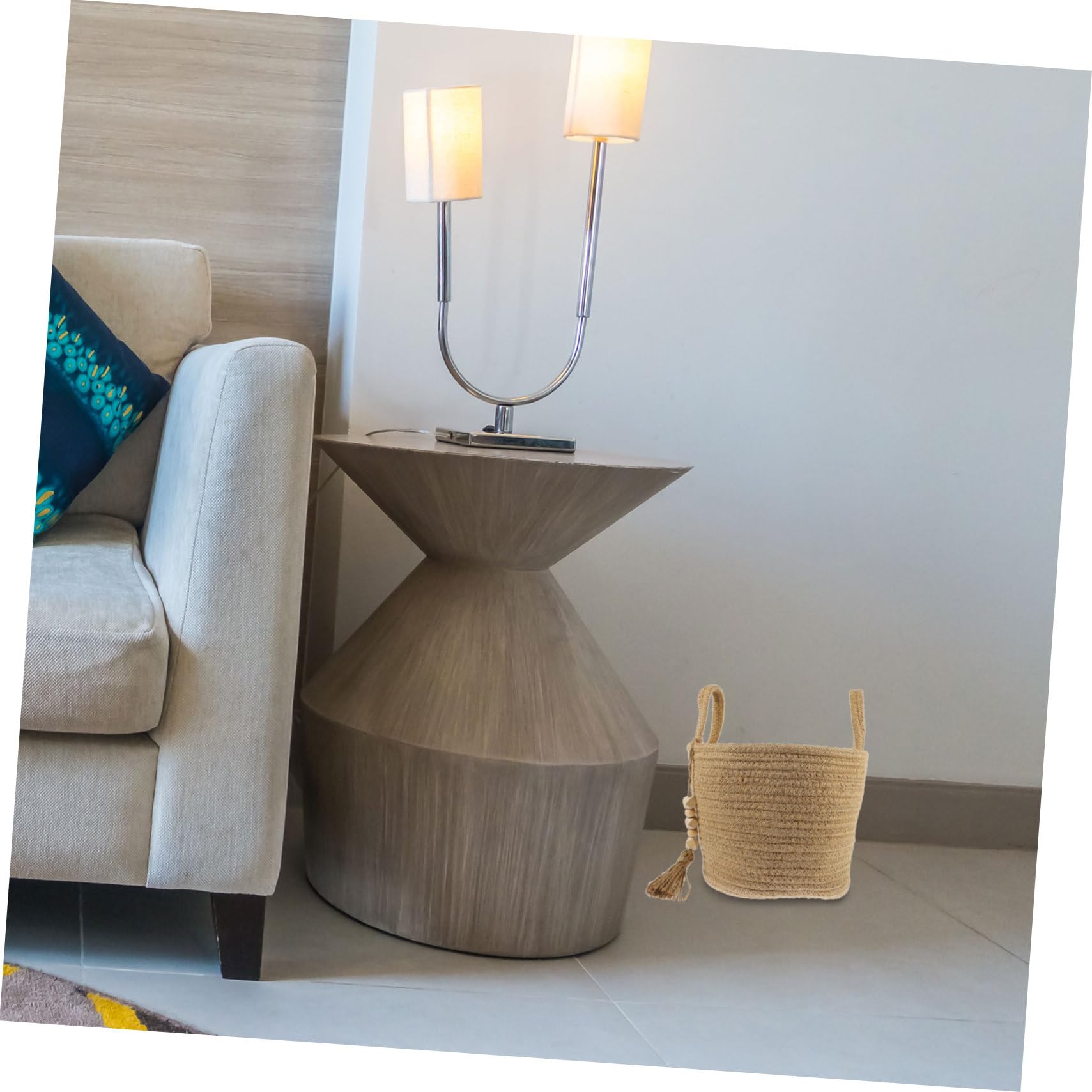Cesta Forrada De Yute Tejida Cesta De Almacenamiento De Cuerda De Algodón Asa Hogar Para Guardar Artículos Dormitorio o Sala De Estar