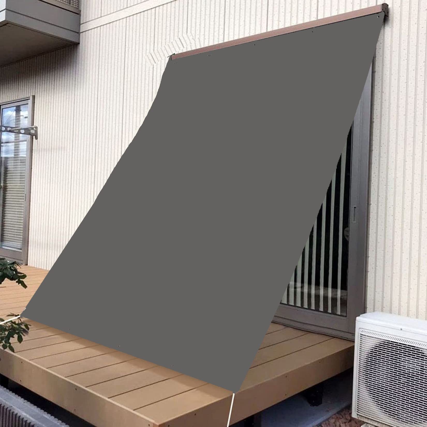 Osłona ekranu na zewnątrz, 1,5 x 4 m, wodoodporna osłona przeciwsłoneczna na ścianę, werandę, patio, podwórko i balkon, odporna na promieniowanie UV, ciemnoszara osłona przedniej szyby i ogrodzenia