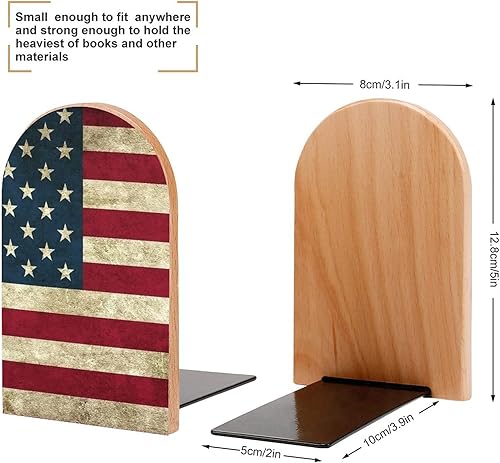 Miniatura 2 de Sujetalibros decorativos de madera con diseño de águila calva de Estados Unidos, diseño de bandera estadounidense, antideslizante, para libros,