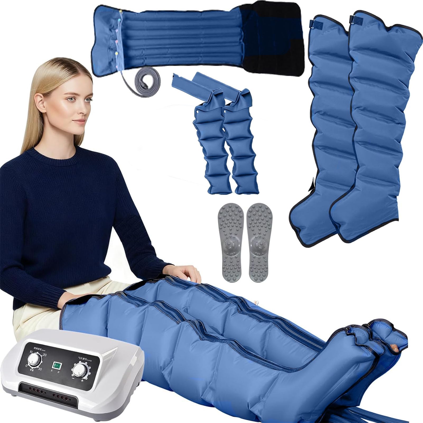 Domowa prsoterapia brzucha i nóg z 6 wgłębieniami Domowa maszyna do presoterapii 6 wnęk powietrznych do presoterapii nóg (Dark Grey, Blue, Grey, Black)