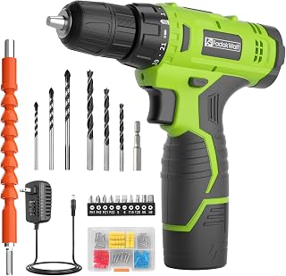 FADAKWALT 12V Cordless Drill Set with Battery, Charger & Bits - 21+1 Torque, 180 in-lbs, 3/8" Keyless Chuck, LED (Green)
