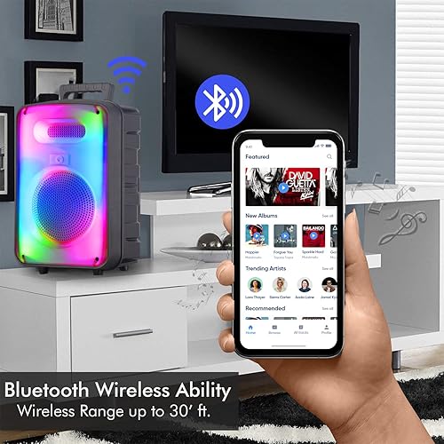 Miniatura 4 de Technical Pro Altavoz Bluetooth bidireccional recargable de 8 pulgadas de 600 vatios con pared LED brillante radio FM USB sonido estéreo TWS asas de