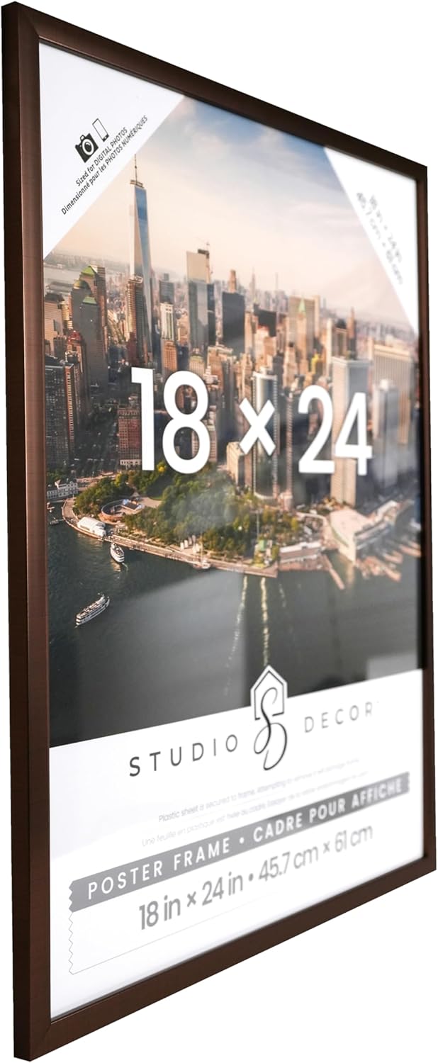 Studio Decor 18" x 24" Bronze Poster Frame - Includes Pre-attached Hanging Hardware, Horizontal or Vertical Display Frame for Posters, Photos and Art Prints - 1 Pack