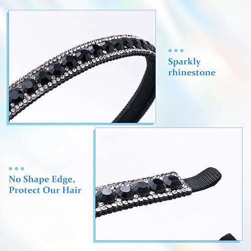 Miniatura 3 de Paquete de 2 diademas antideslizantes con diamantes de imitación para mujer, bandas de pelo de cristal brillante para bodas, accesorios para peinar