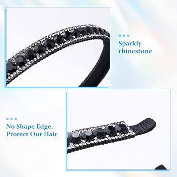 HINZIC Non-Slip Rhinestone Headbands for Women, Sparkling Crystal Hair Bands for Bridal Wedding, Bling Diamond Hair Styling Clips Accessories for Girls- Black