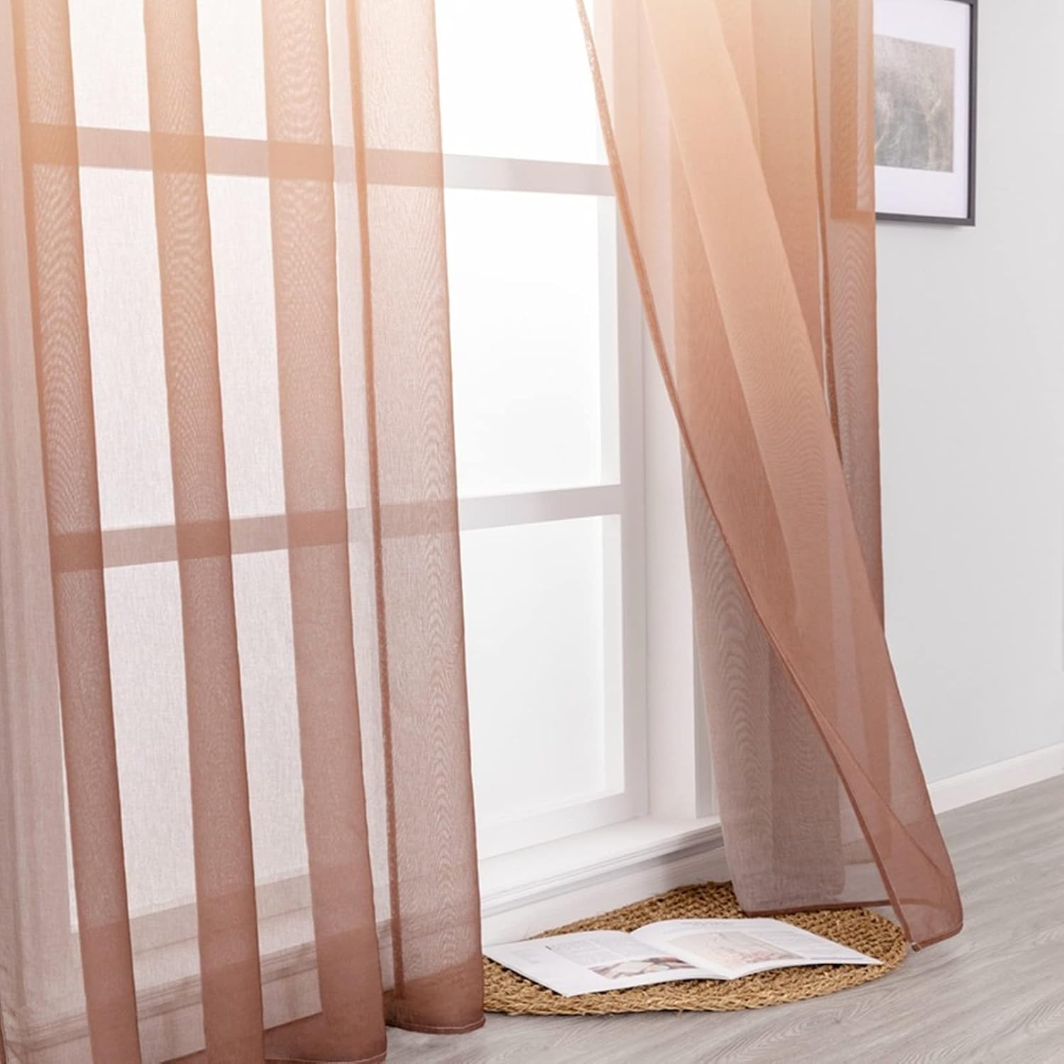 Daesar Transparent Curtains for Living Room 2 Panels, Sheer Voile Curtain Eyelets Polyester Coffee Gradient Color Window Curtains for Bedroom 38" W x 63" L