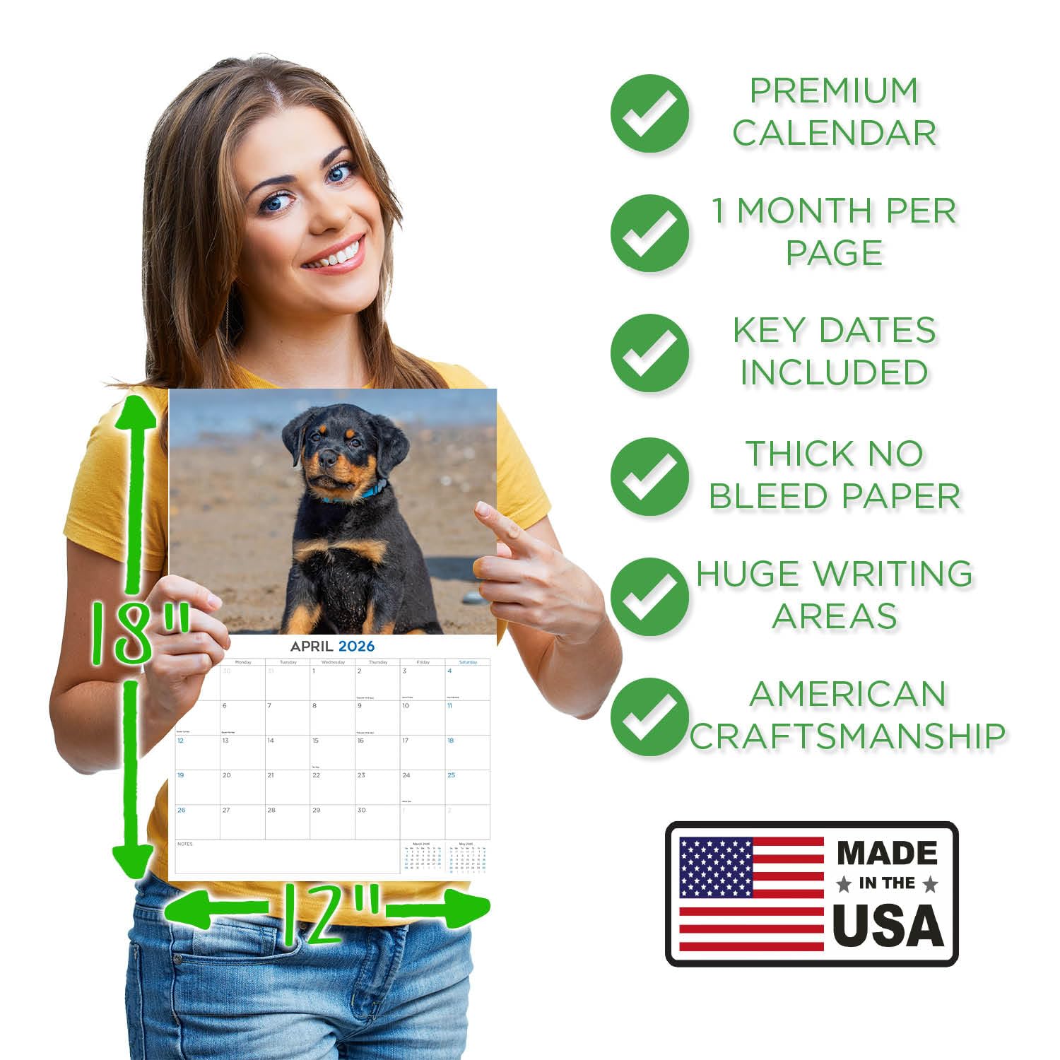 2024 2025 kalendarz szczeniąt rottweiler - miesięczny kalendarz ścienny rasy psów - 30 x 45 cm otwarty - gruby papier bez przebarwień - prezent - akademicki planer nauczyciela kalendarz organizowanie