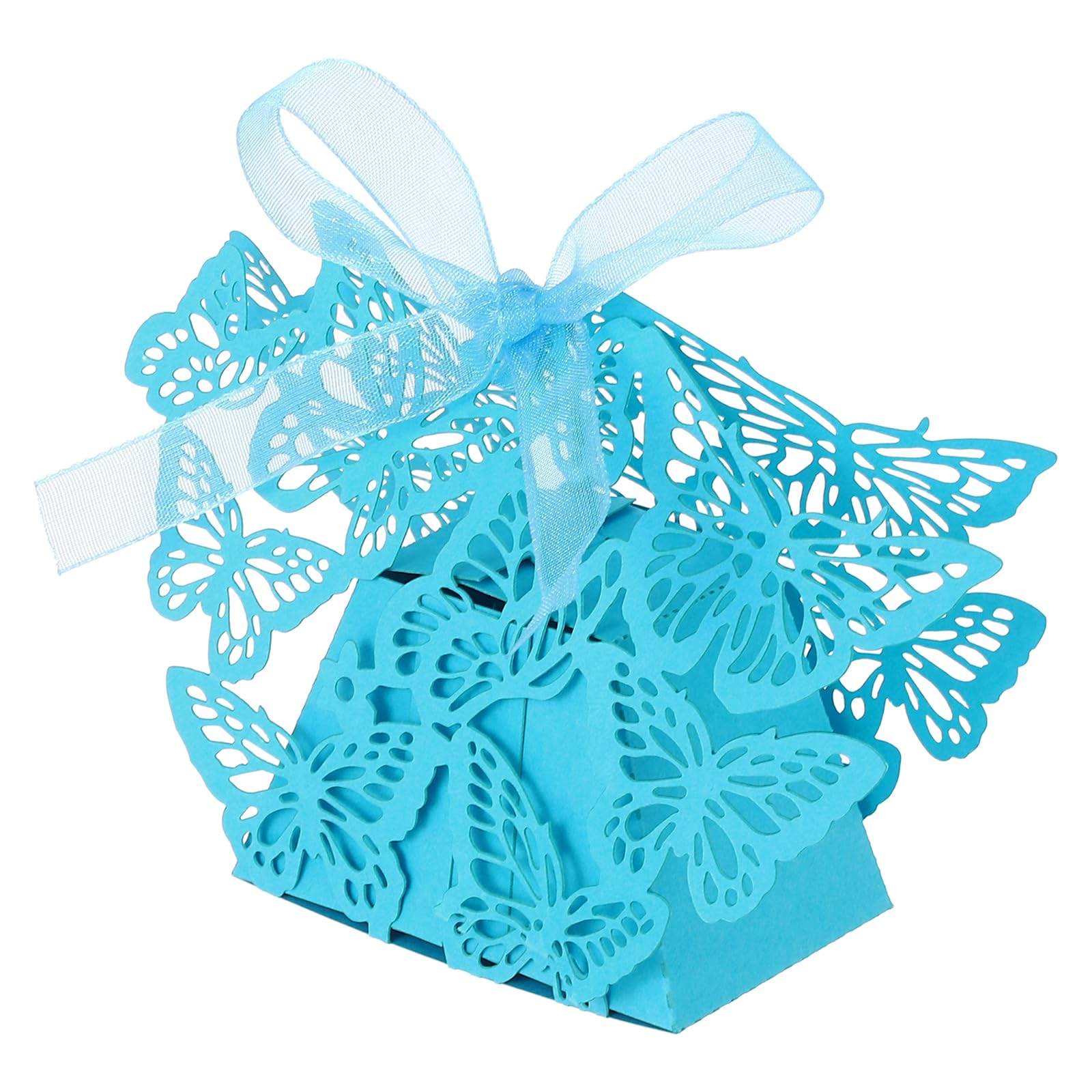 PATIKIL Butterfly Hollow Candy Box, (Blue) (50Pcs), Reusable Romantic Cookie Gift Boxes with Ribbons for Wedding/Birthday Party/Anniversary/Baby Shower