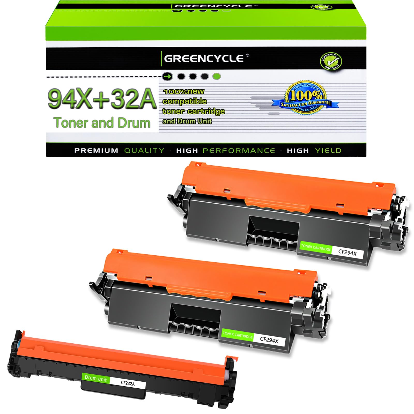 greencycle Compatible Toner Cartridges & Drum Replacement for HP CF294X Toner & CF232A Drum Unit Use for Laser Jet M118dw M148dw M148fdw M149fdw M118 M148 Series Printer(2 Toner + 1 Drum)