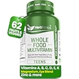 Herbtonics Whole Food Teen Vitamins for Energy, Focus & Immune Support - Multivitamin for Teenage Boys & Girls (12-18) with 62 Superfoods - Vegan, Plant Based, Non-GMO - 60 Easy Swallow Capsules