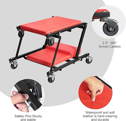 Miniatura 3 de BIG RED Z-Creeper Asiento plegable de 36 pulgadas, enredadera de garaje 2 en 1 para reparación de automóviles, 36 pulgadas color rojo, capacidad de
