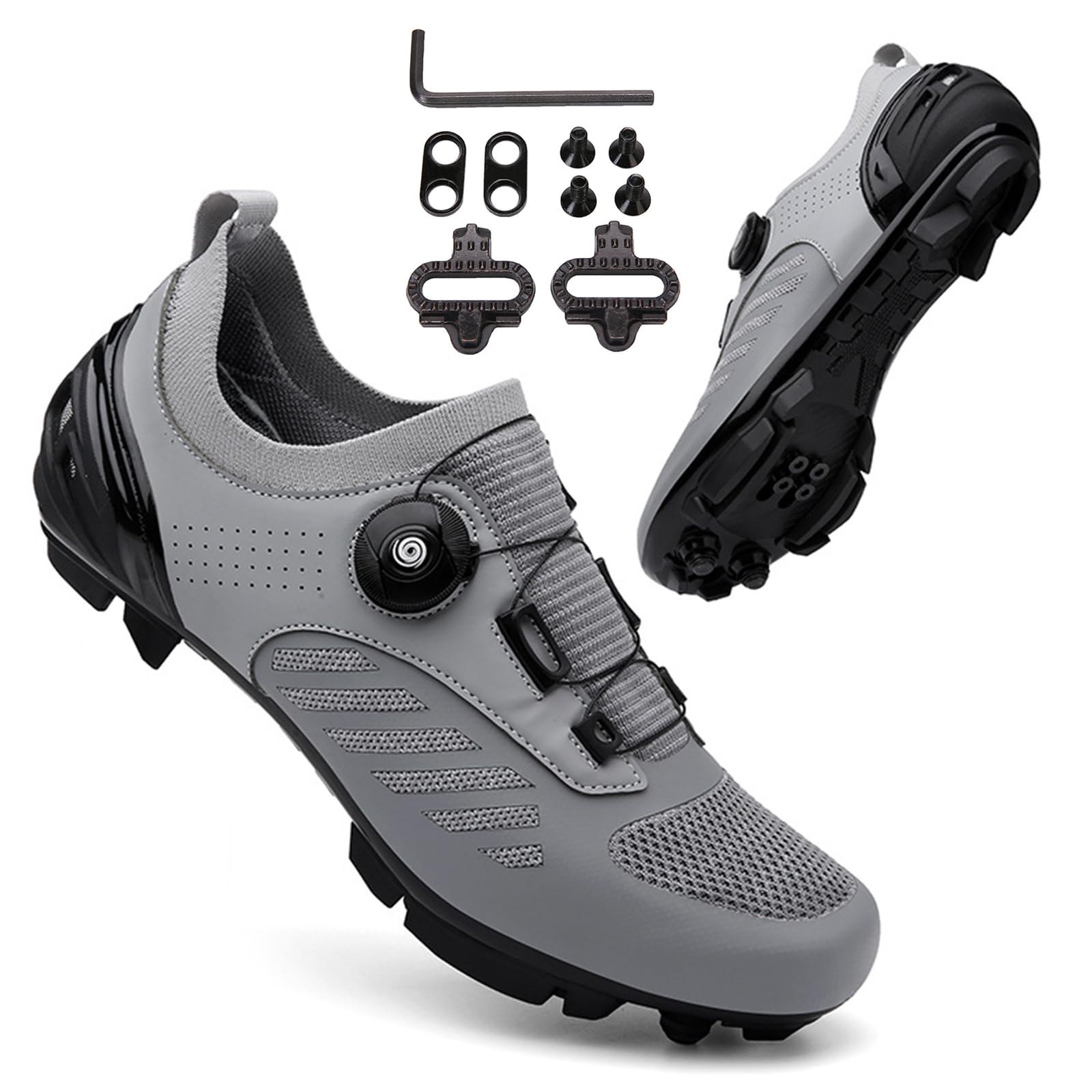 Zapatilla de Ciclismo MTB Hombre Mujer, Compatible con SPD Pedales 2 Tornillos con Calas Zapatos Bicicleta de Montaña Unisex Adulto Respirables