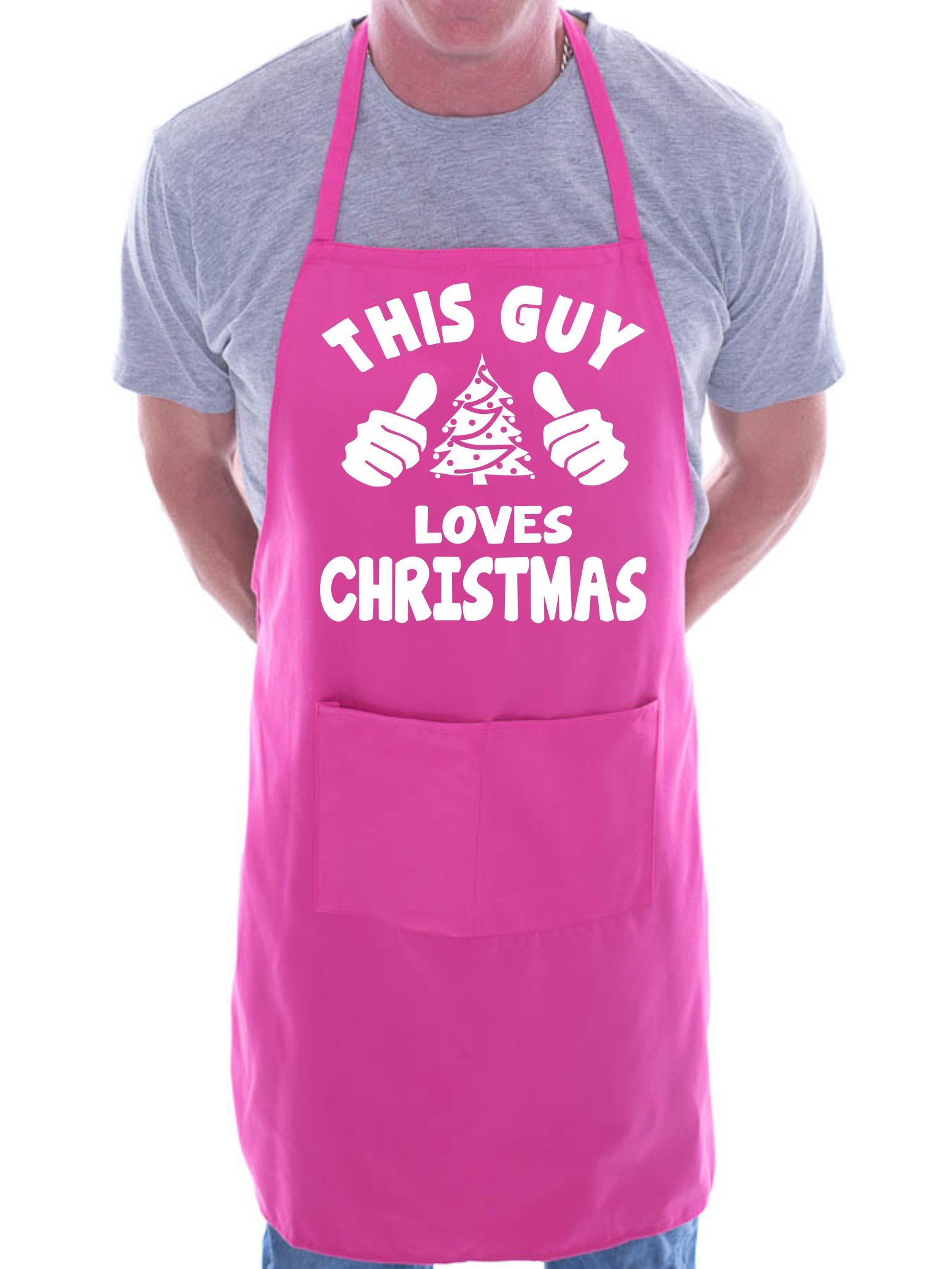 Print4u Men's Pink This Guy Loves Christmas Santa Bbq Cooking Funny Novelty Apron