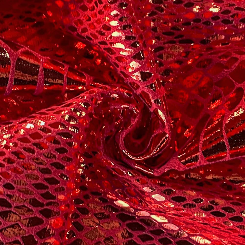 ONEART | Snake Skin Texture Faux Leather Fabric 54" Wide, Soft Embossed Vinyl for Sewing Crafts and Home Upholstery, Sold by Separated Yard (Red)