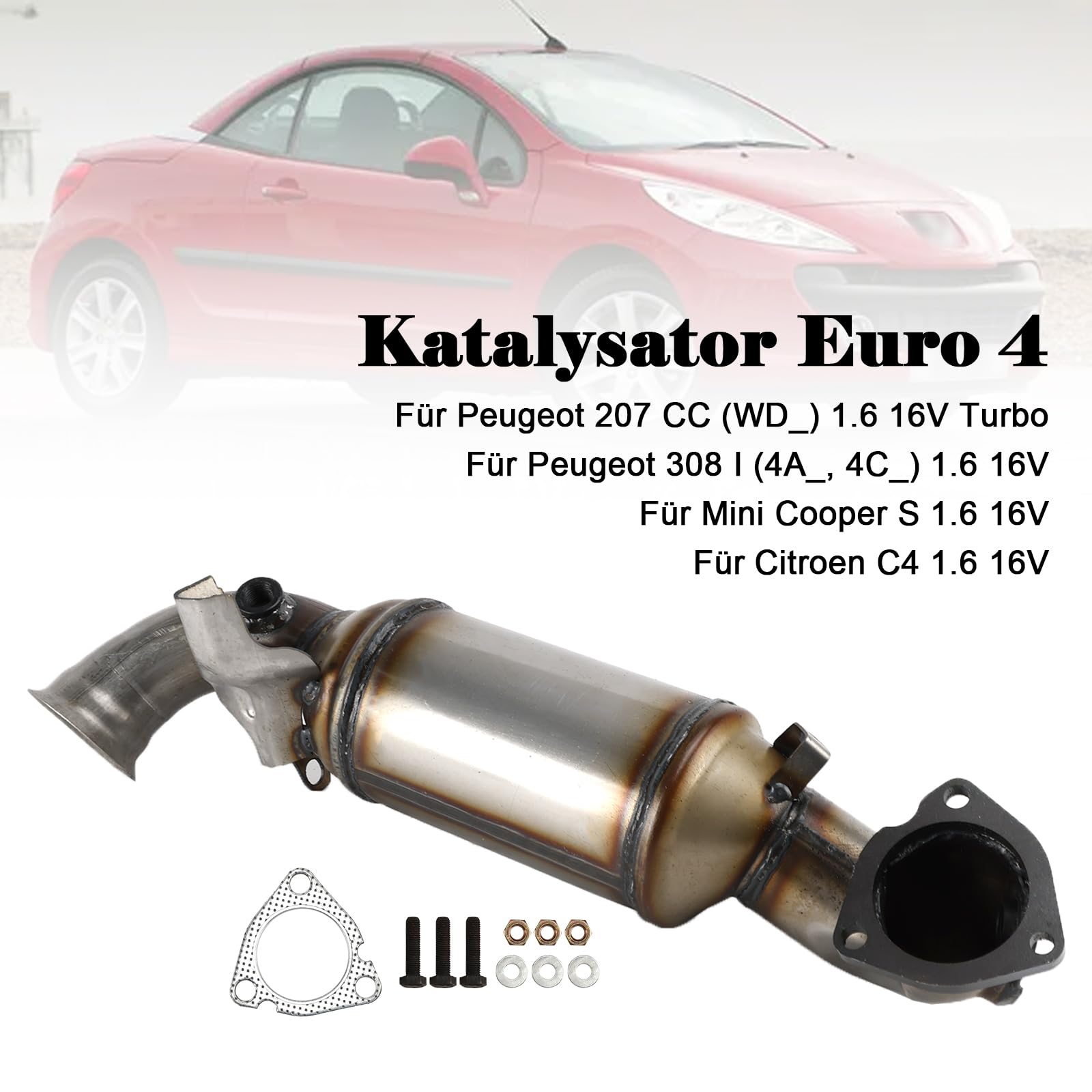 Topteng Catalytic Converter Apto para Peugeot 207 CC (WD_) 1.6 16V Turbo, 308 I (4A_, 4C_) 1.6 16V, Apto para Mini Cooper S 1.6 16V, Apto para Citroen C4 1.6 16V