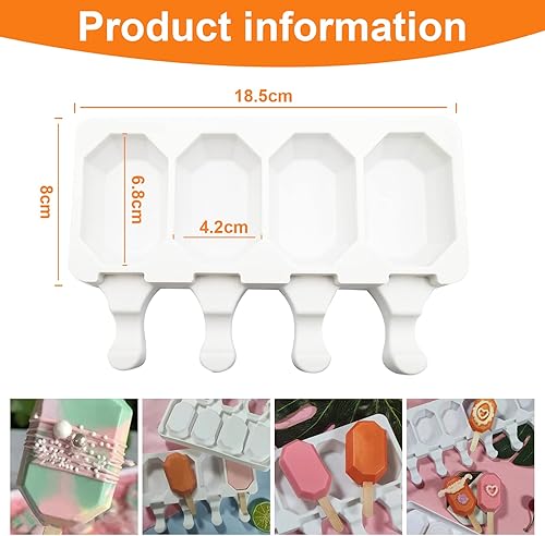 Miniatura 2 de Juego de moldes reutilizables de silicona para helados 4 cavidades sin BPA mini octágono para hacer hielo de bricolaje para paletas de helado o
