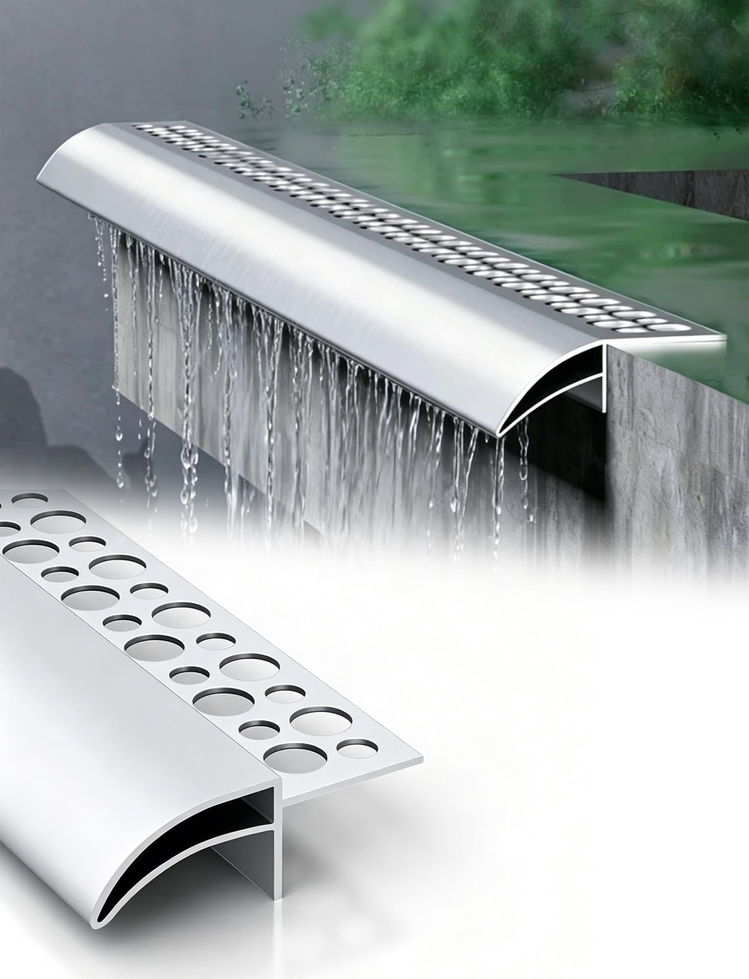 Aluminiowy koralik kroplowy odlewany z aluminium | Aluminiowa listwa okapnikowa do parapetów okapowych Tynk krawędziowy: Rozdzielacz 1/2/3/5 szt.(30 Mm Curved/L-100 Cm,2)