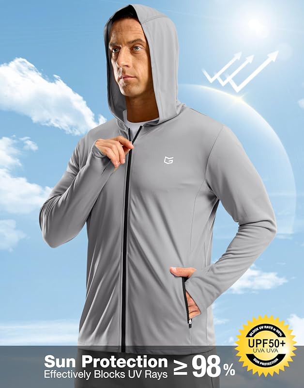 G Gradual Mens UPF50+ Sun Hoodie Jacket Zip Up Hooded Hiking Fishing Shirts(Light Grey,XXL) image 3