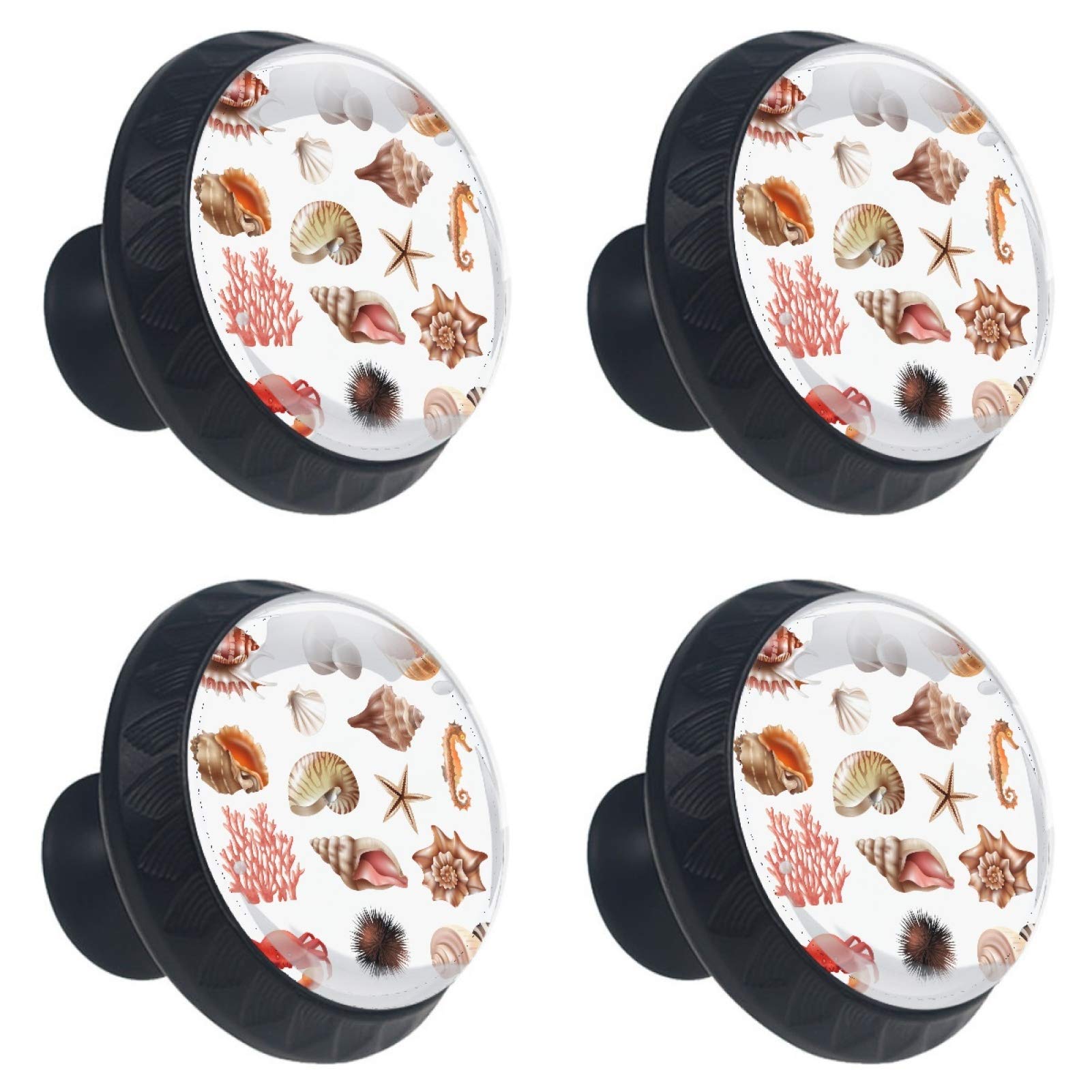 Boutons de meuble ronds coquillages en verre 30mm pour placard cuisine et tiroir de coffre
