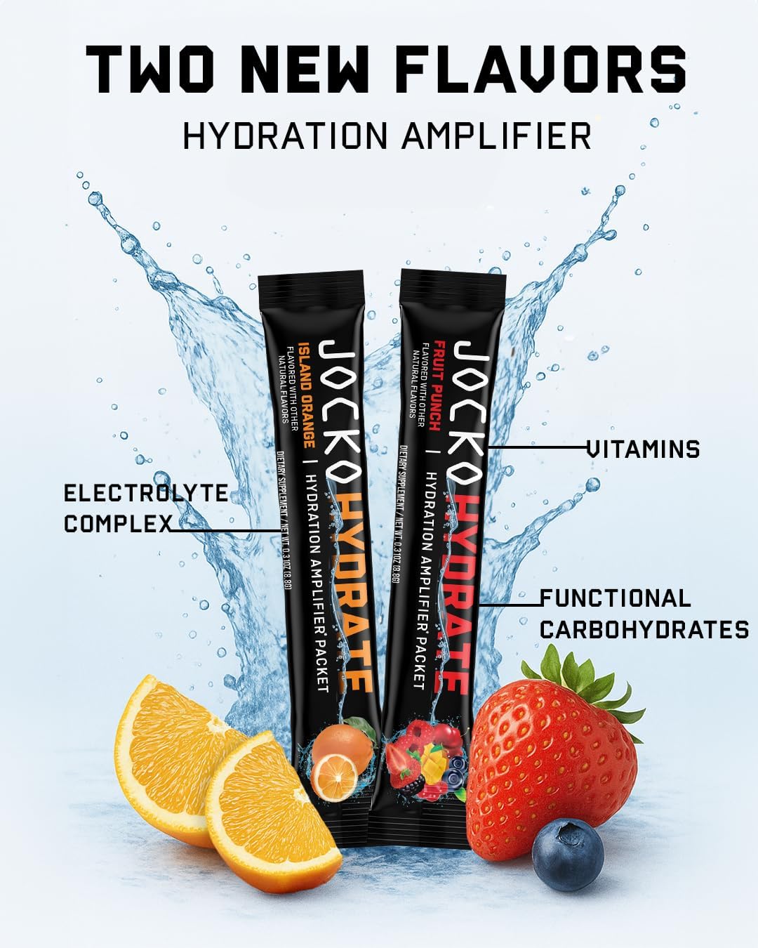 Jocko Fuel Hydrate Electrolytes Powder Packets Bundle (Fruit Punch + Island Orange) - Hydration Amplifier Packets for Recovery, Dehydration - with Vitamins B6, B12 & C (32 Packets)