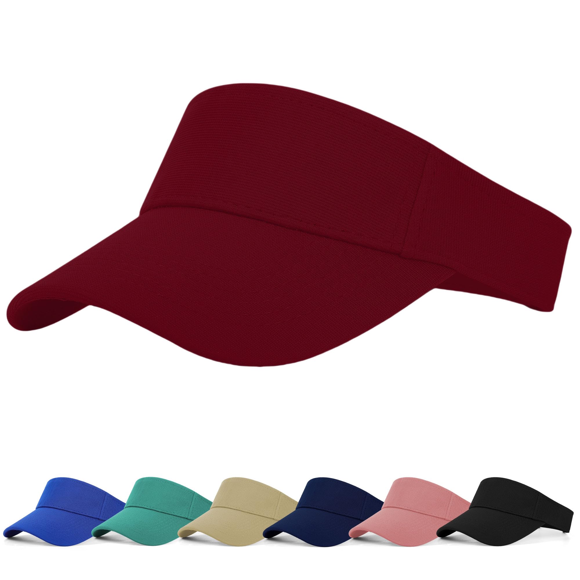 Fchui Women's Burgundy Sun Visor Cap - Ponytail Baseball Cap For And Long Peak Thicker Sweatband Adjustable Hat For Golf Cycling Fishing Tennis Running Jogging Visor Hats For Men (Burgundy)