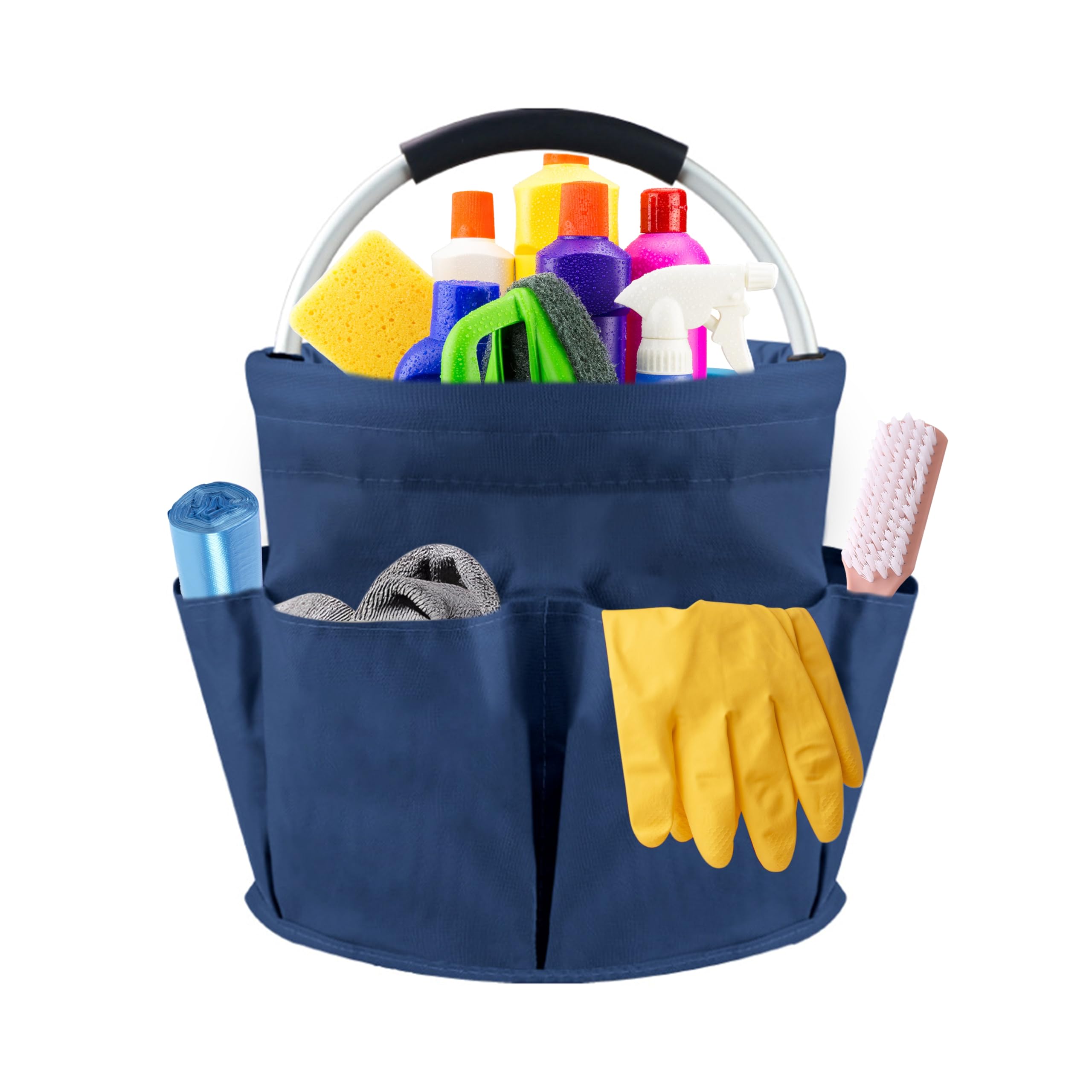 Cesto per la Conservazione, Carrello Pulizie con Manico,Grande Contenitore Organizer per La Pulizia Professionali,Multi Tasche,Borsa per La Pulizia,Facile da Pulire e Trasportare (Blu scuro)