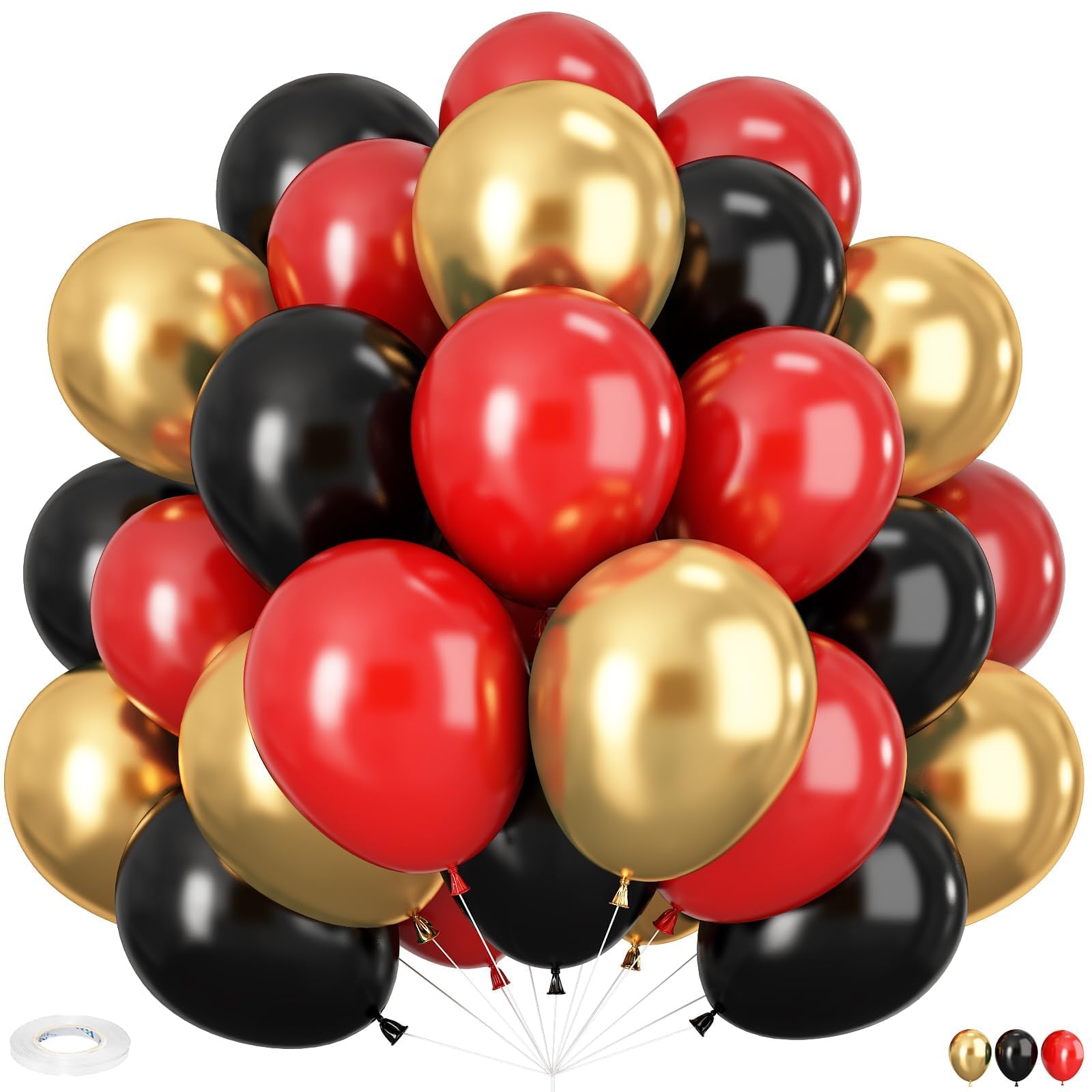 HILAVO Globos rojos, negros y dorados, 60 globos de fiesta rojos y negros